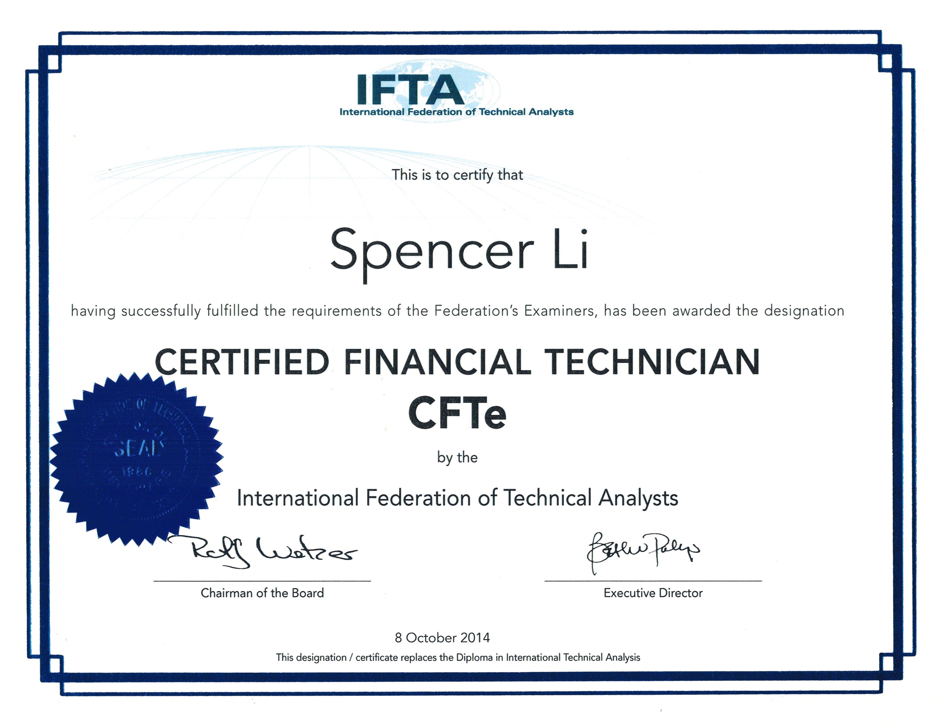 I Am Now Officially A Certified Financial Technician CFTe By The 