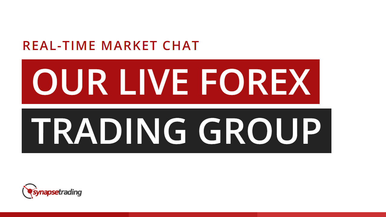 Title card: our live forex trading group, real-time market chat, Synapse Trading
