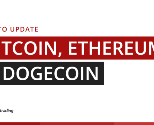 Title card: crypto update on Bitcoin, Ethereum and Dogecoin, Synapse Trading