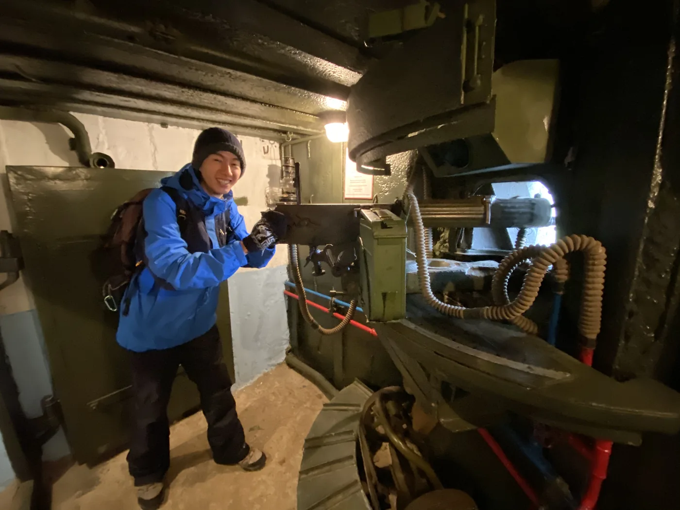 Spencer Li at the machine gun inside a Stalin Line bunker