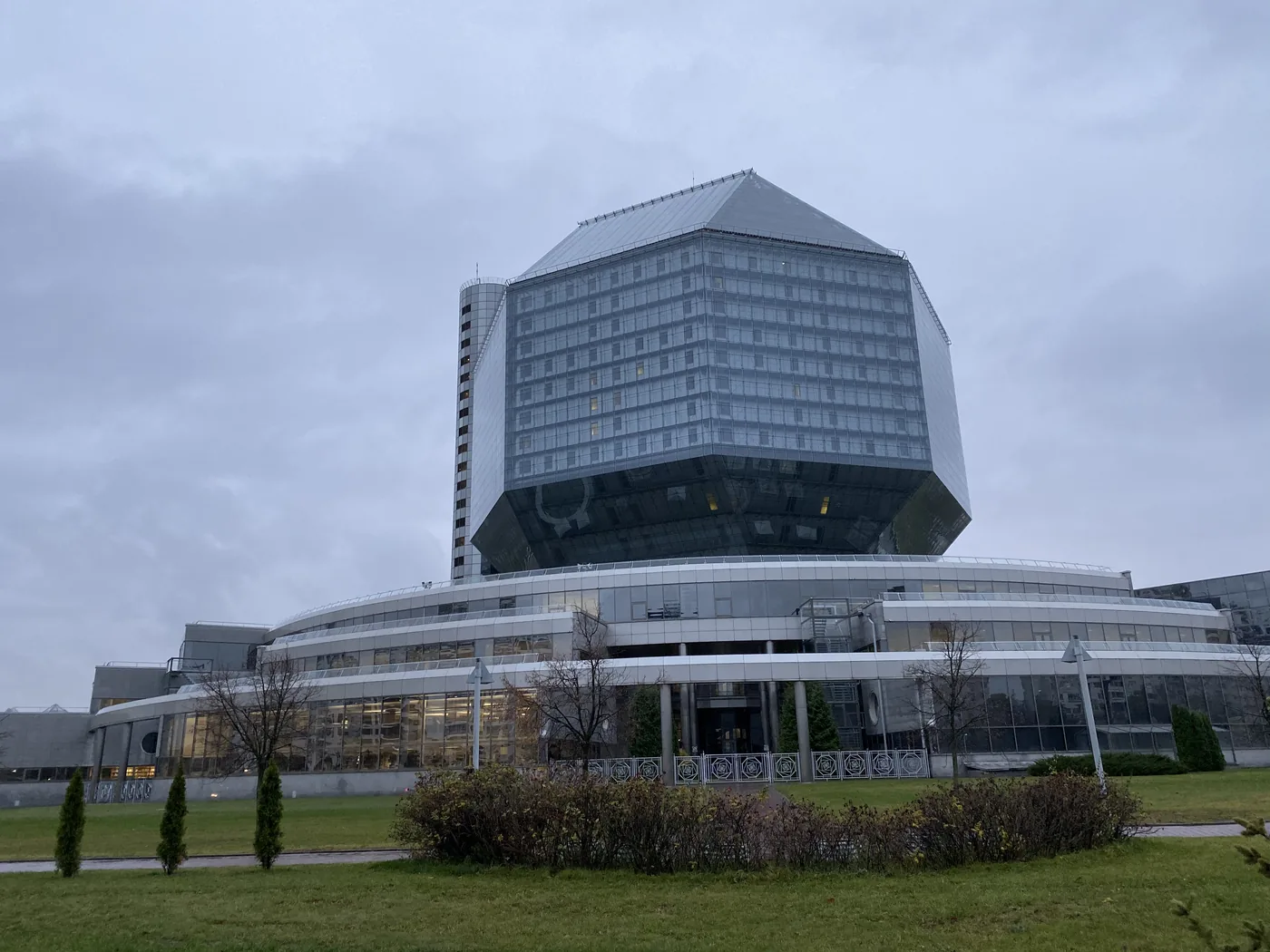 The diamond-shaped National Library of Belarus in Minsk