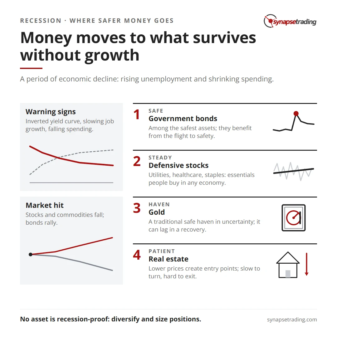 Money moves to what survives without growth. Summary card for the post: What is the Best Investment During a Recession?.