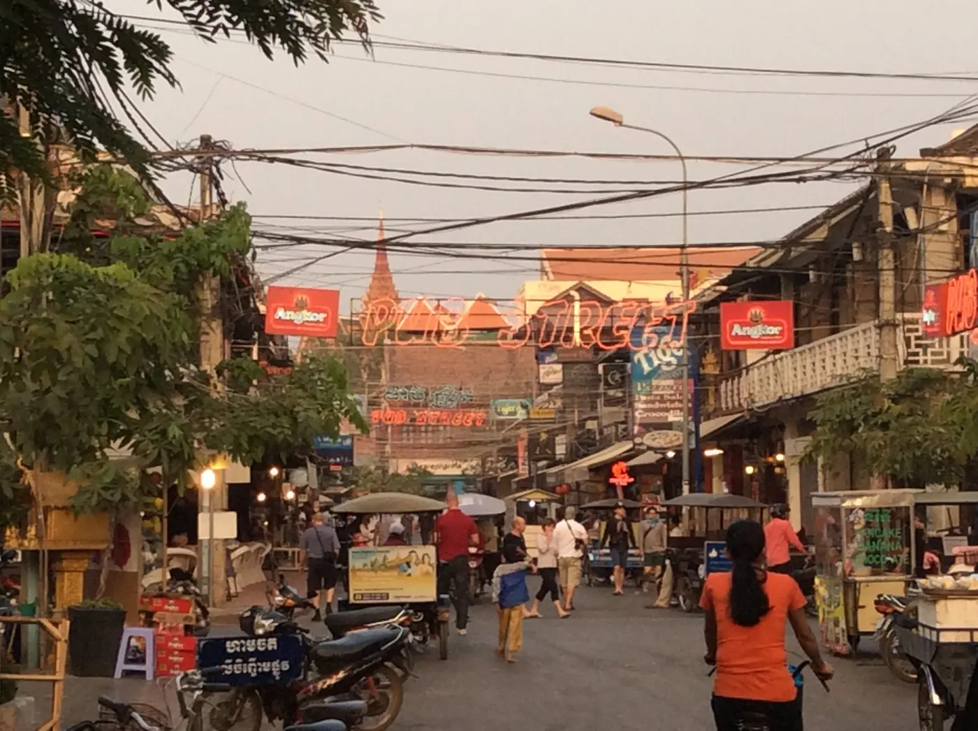 Pub Street in Siem Reap at dusk