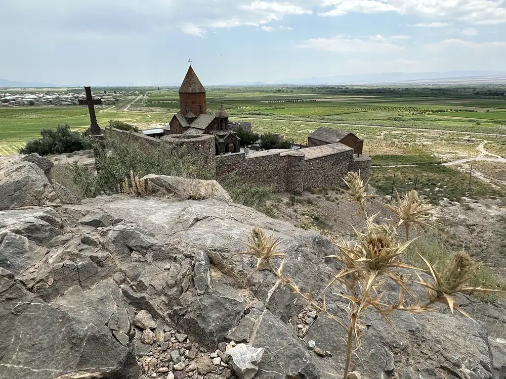 Khor Virap monastery on the plain below Mount Ararat