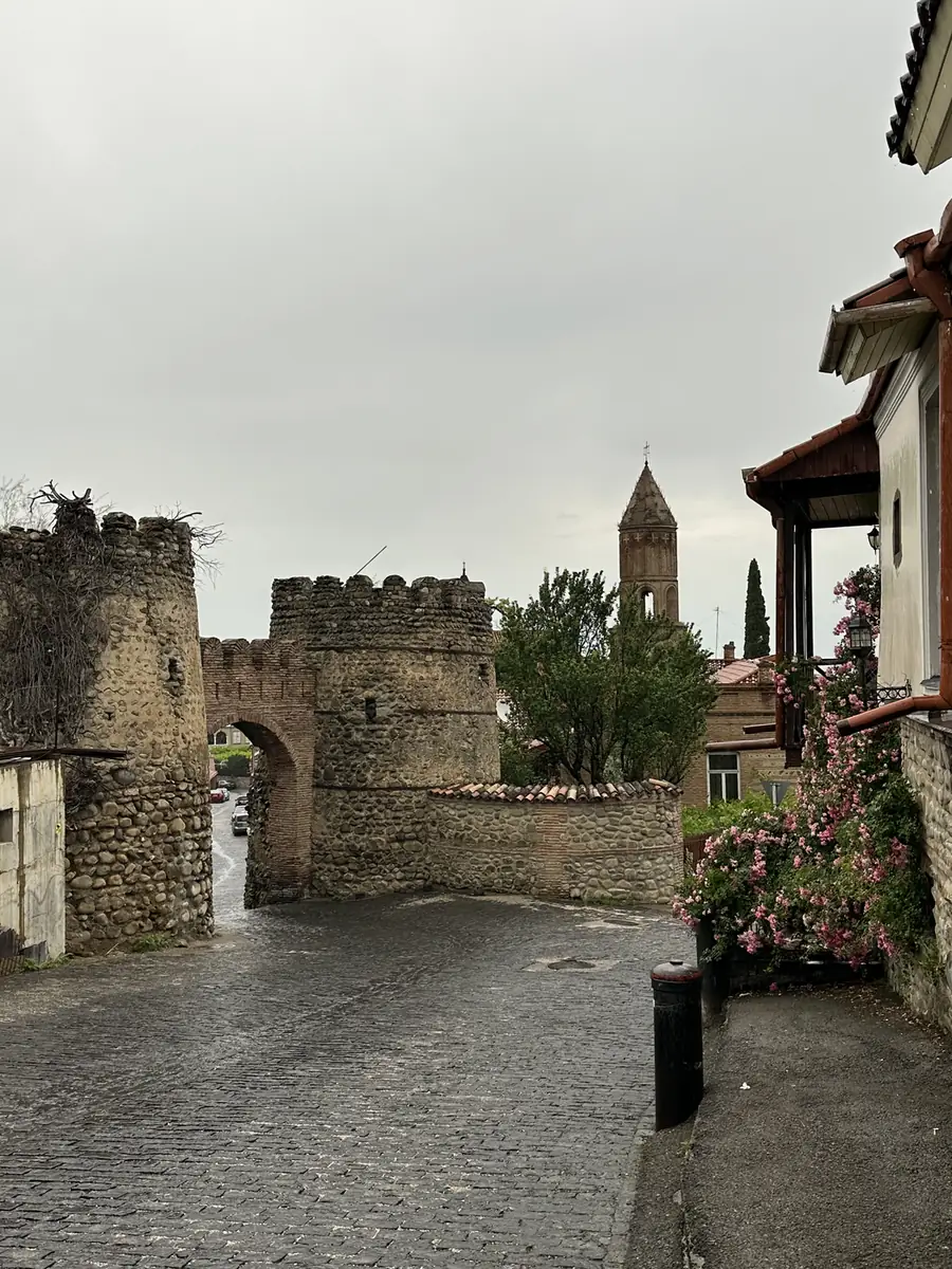 Old town walls and gate of Sighnaghi in Georgia after the rain