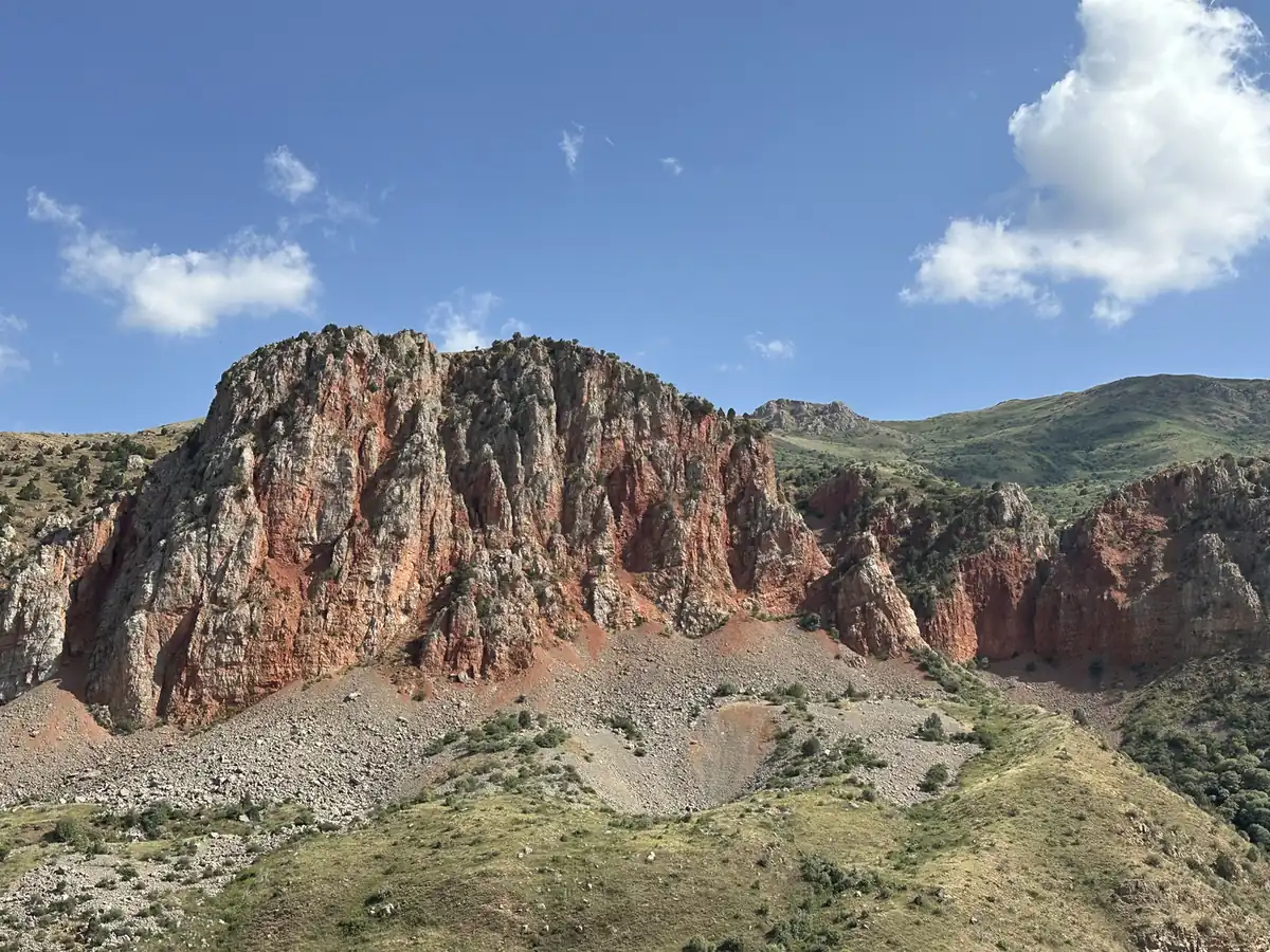 Red cliffs of the gorge on the road to Noravank, Armenia