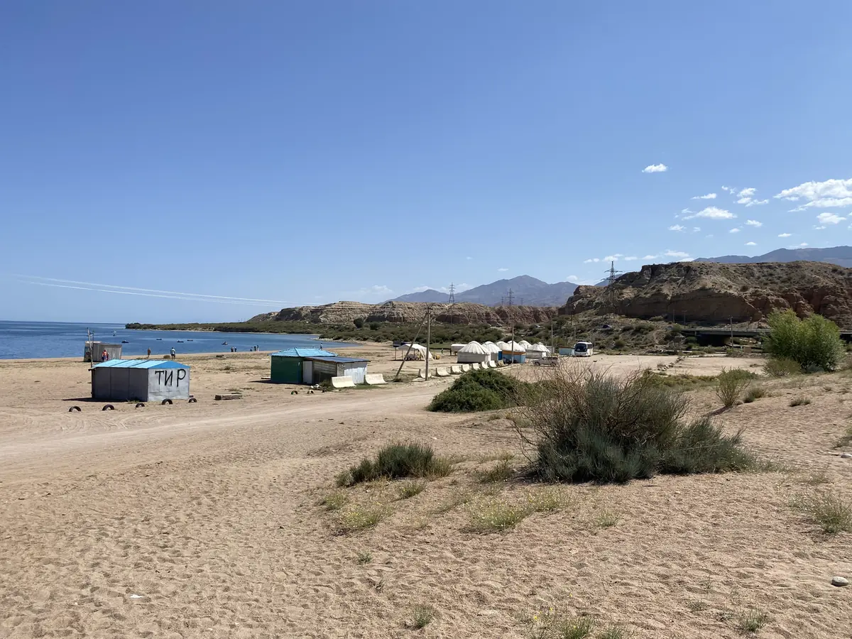 A quiet beach on the shore of Issyk-Kul