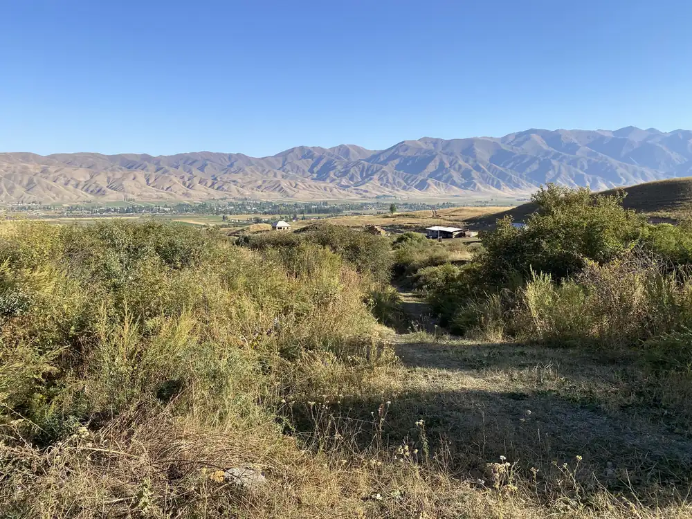 Chong-Kemin Valley with mountains under a clear sky
