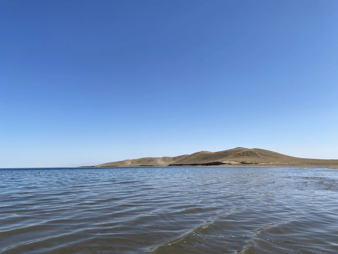 Lake Aydarkul in the desert under a blue sky