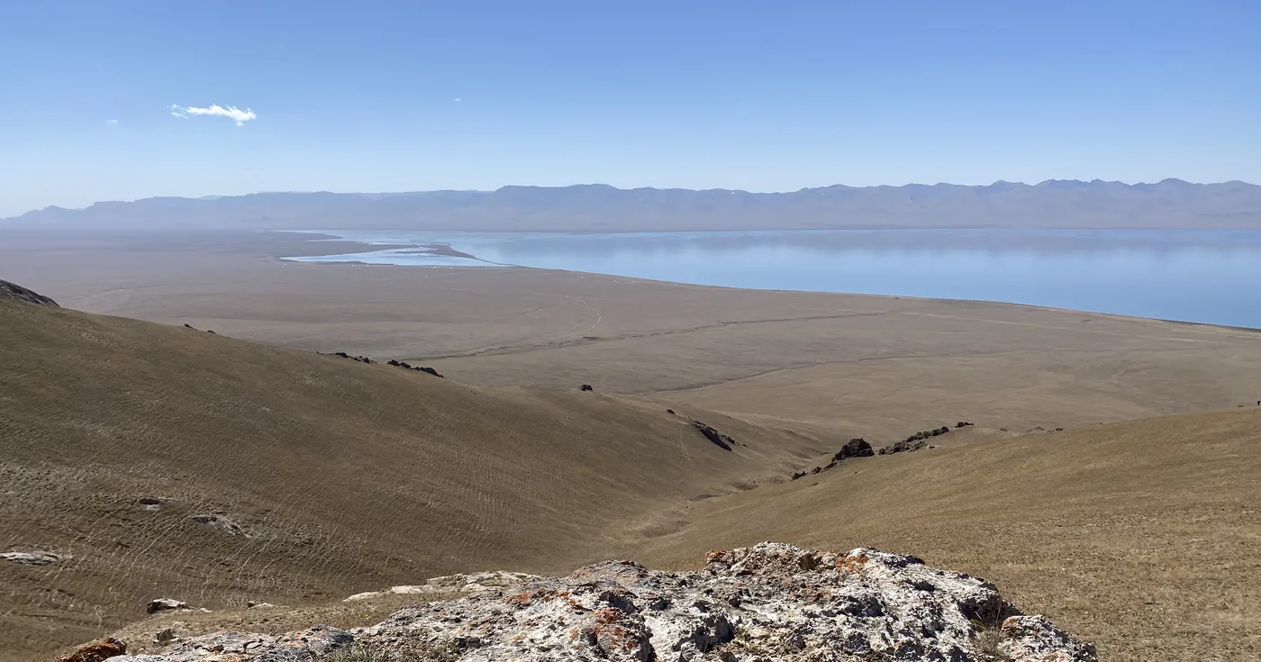 Song-Kol Lake seen from a ridge above the high pasture