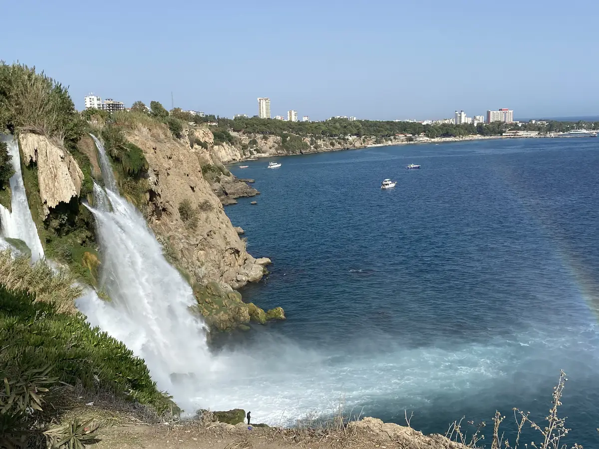 The Duden waterfall dropping into the sea near Antalya