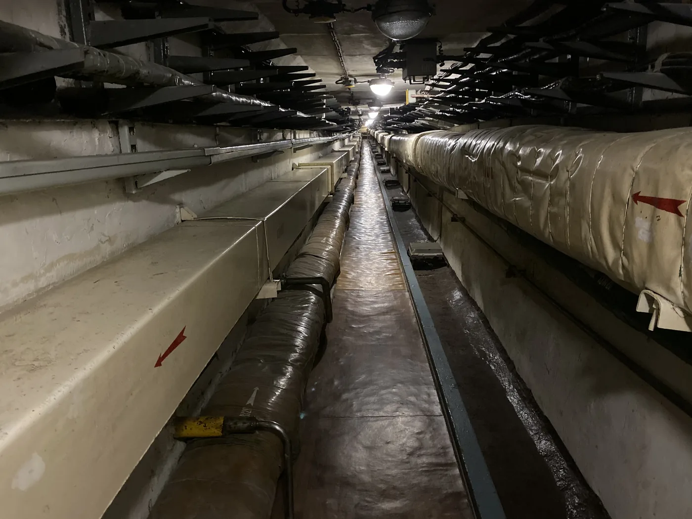 The pipe-lined corridor leading underground at the missile base