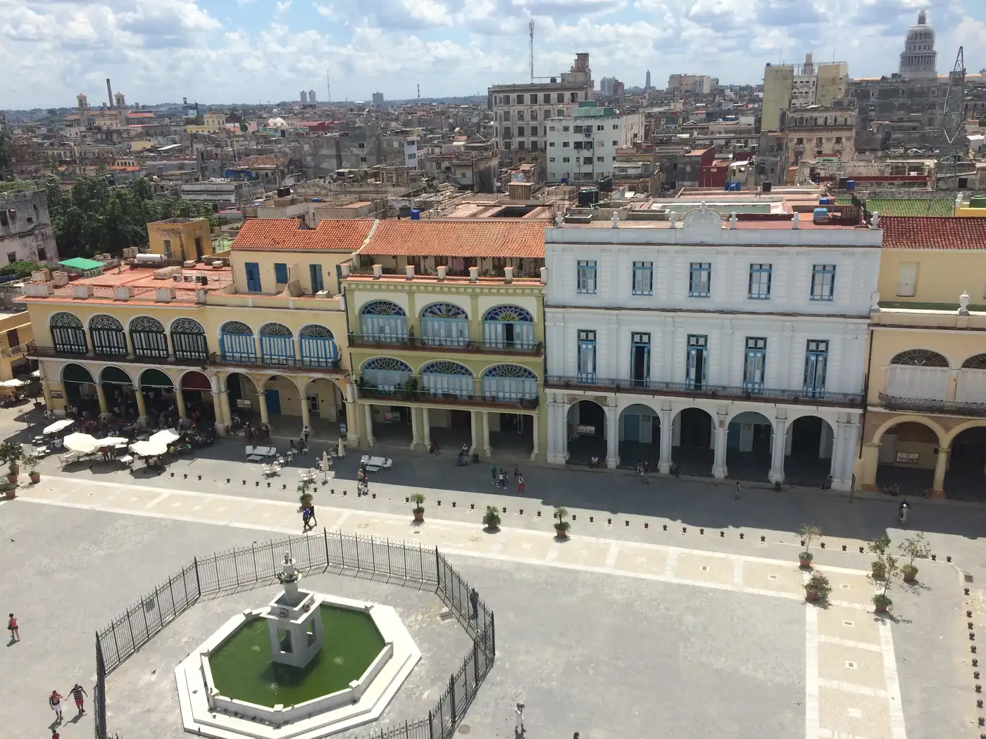 Plaza Vieja from above, the Capitolio dome behind