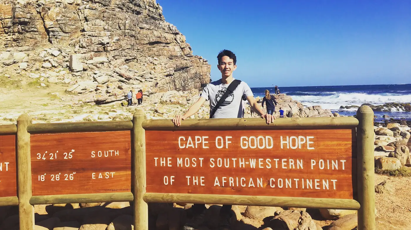 Spencer at the Cape of Good Hope sign