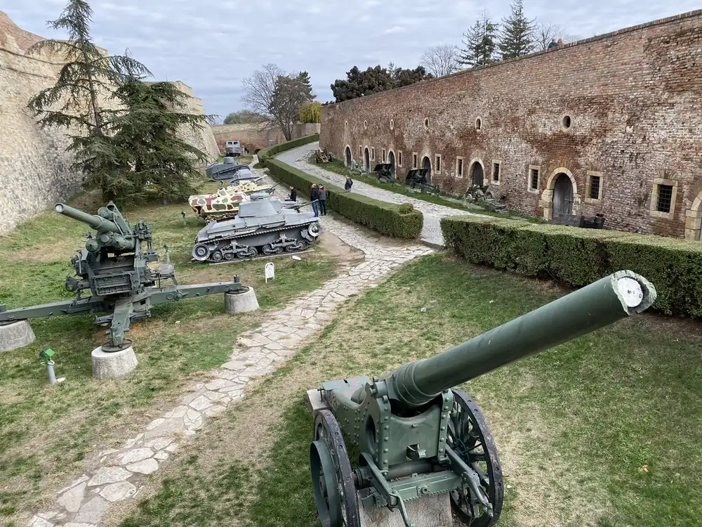 Kalemegdan fortress walls with old guns and tanks, Belgrade