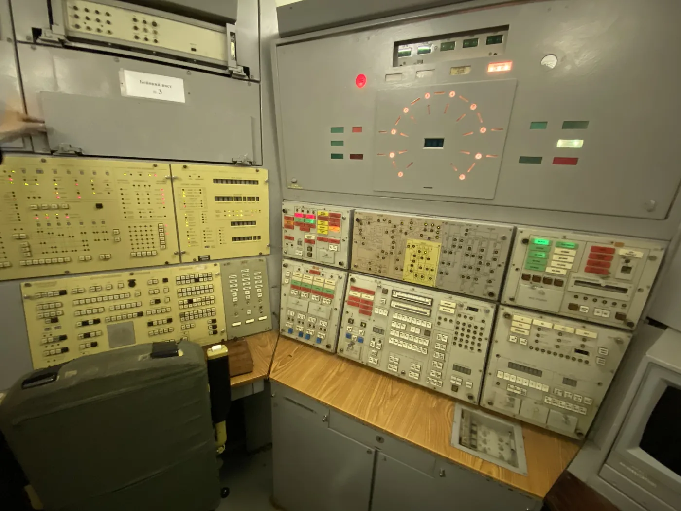 The underground launch control console at the nuclear missile base