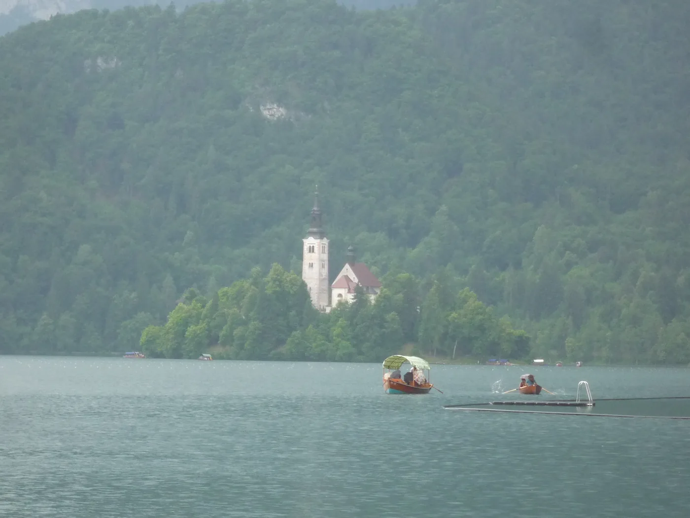 Bled's island church and a pletna boat