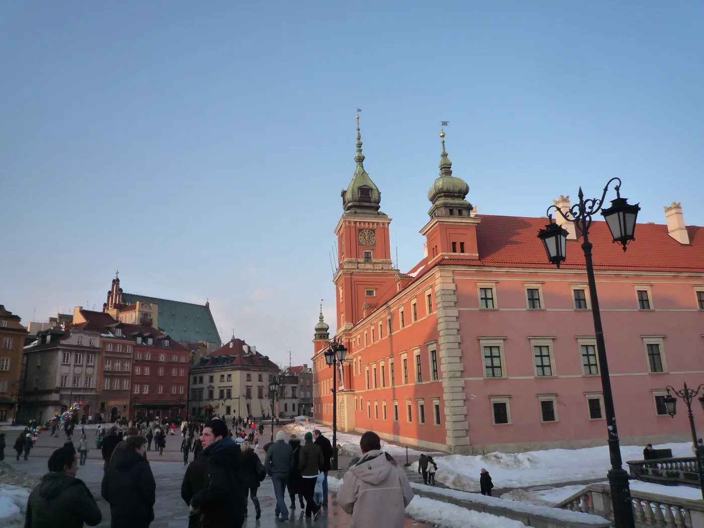 Warsaw's Castle Square in snow