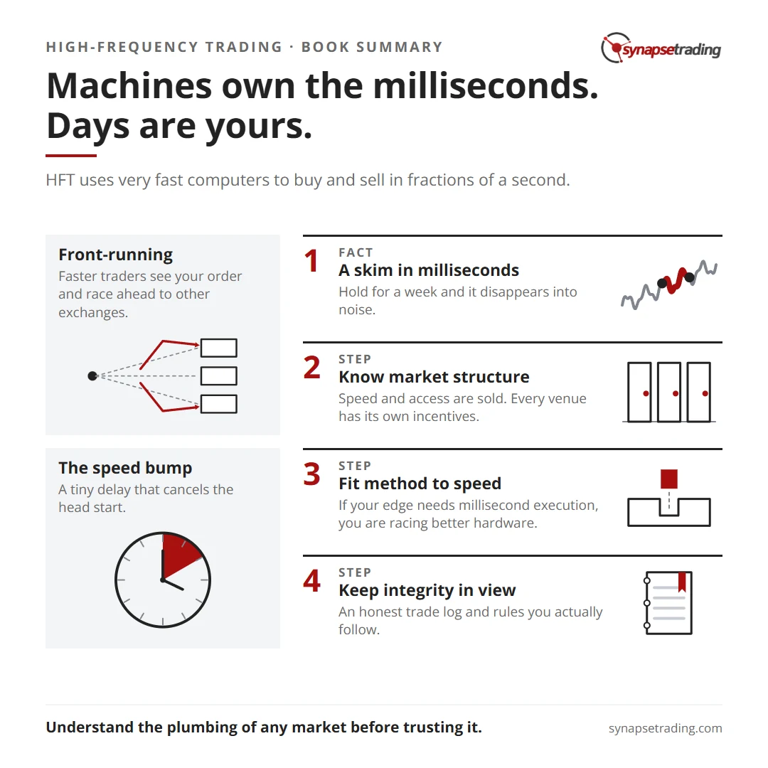 Machines own the milliseconds. Days are yours. Summary card for the post: Book Summary: Flash Boys: A Wall Street Revolt by Michael Lewis.