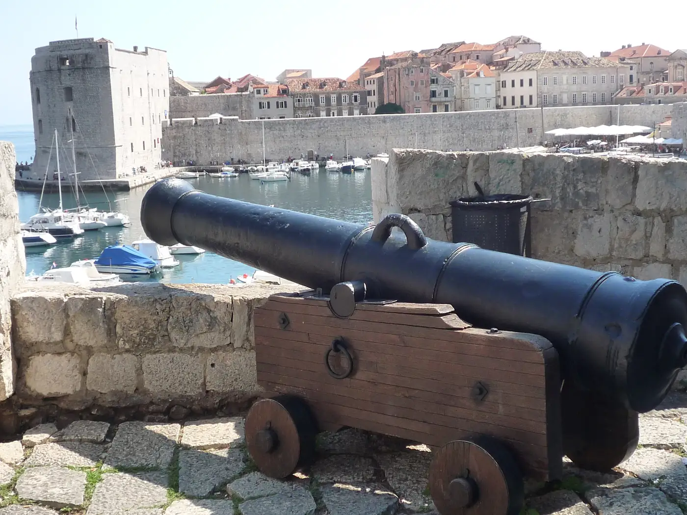 A cannon on the walls over Dubrovnik's old harbour