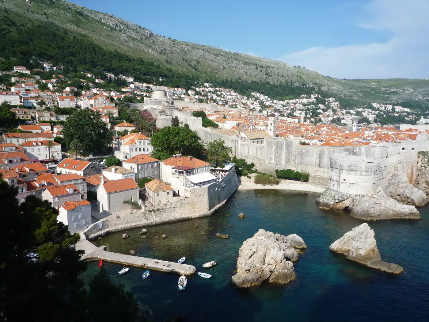 Dubrovnik's old-town walls and the west cove, from above