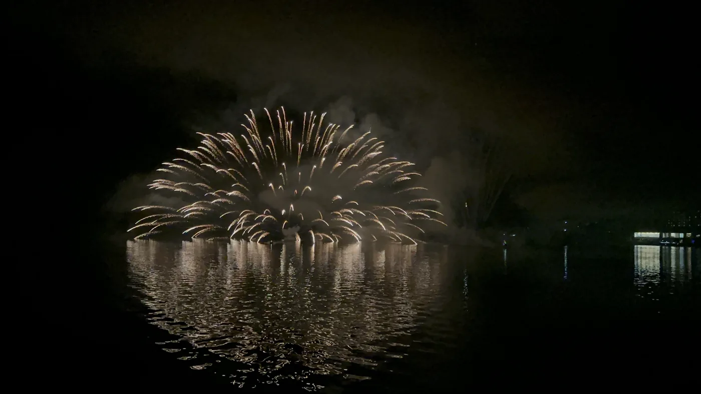 The lake fireworks and their reflection