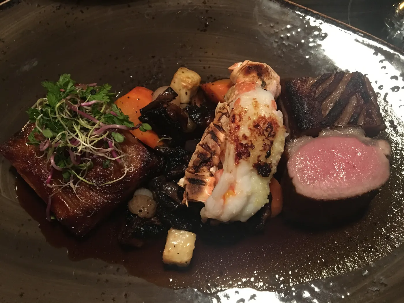 Icelandic lamb, langoustine and fish on one plate, Reykjavík