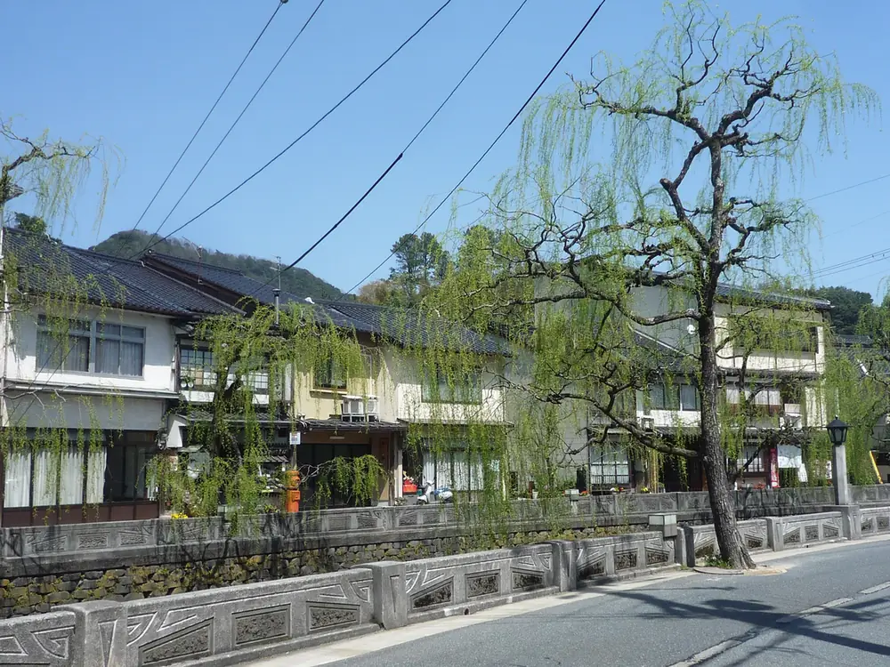 Kinosaki's willow-lined canal and ryokan