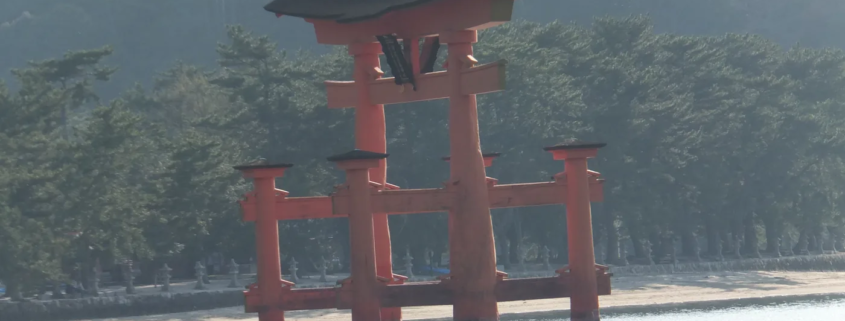 The Miyajima torii standing in the water