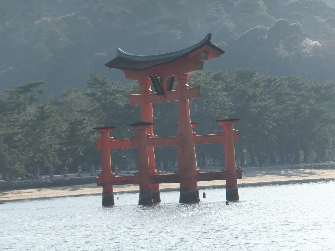 The Miyajima torii standing in the water