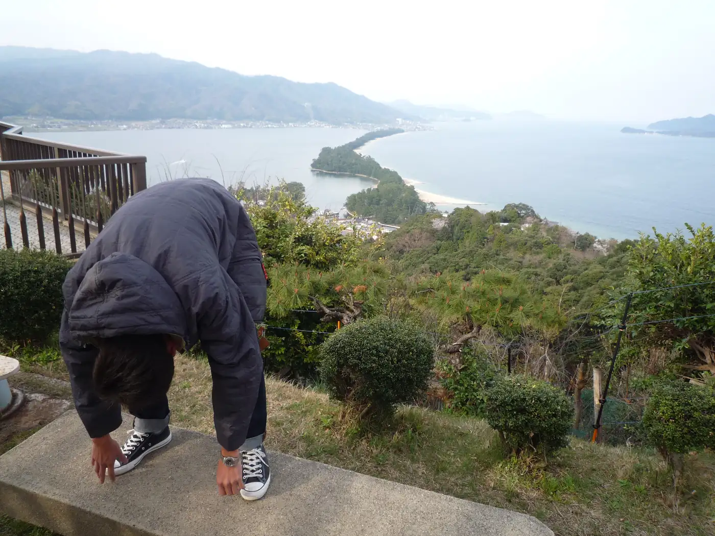 Viewing the Amanohashidate sandbar upside down, the local way