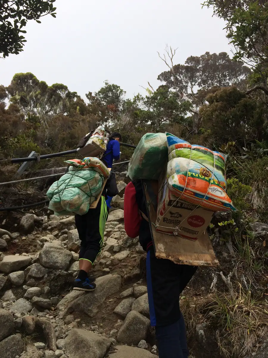 Porters carrying loads up the mountain