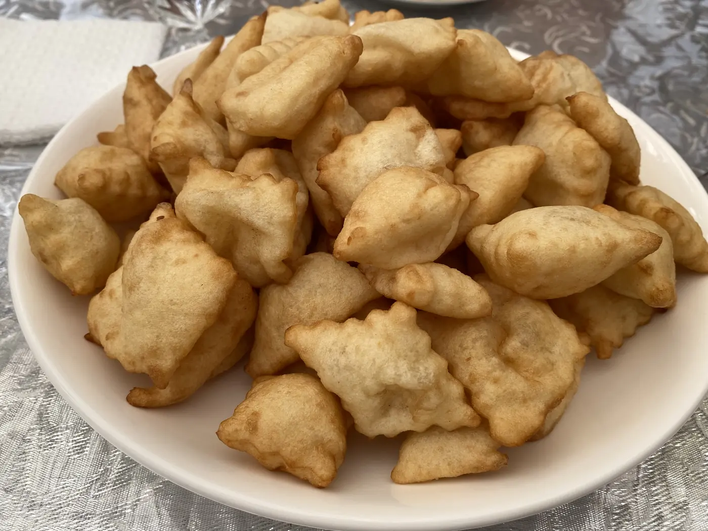 A plate of boorsok, squares of fried dough, in Kyrgyzstan