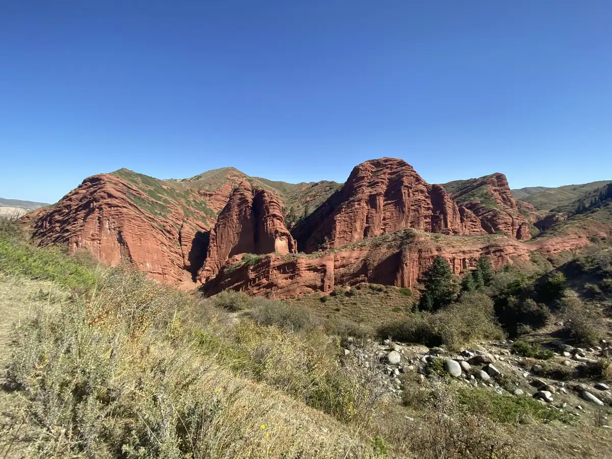 Red sandstone towers at Jeti-Oguz, Kyrgyzstan