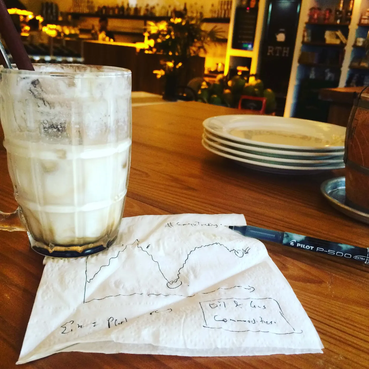 Back-of-the-napkin notes over an iced coffee