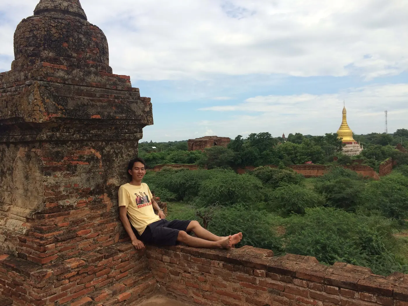 Spencer on a temple ledge in Bagan