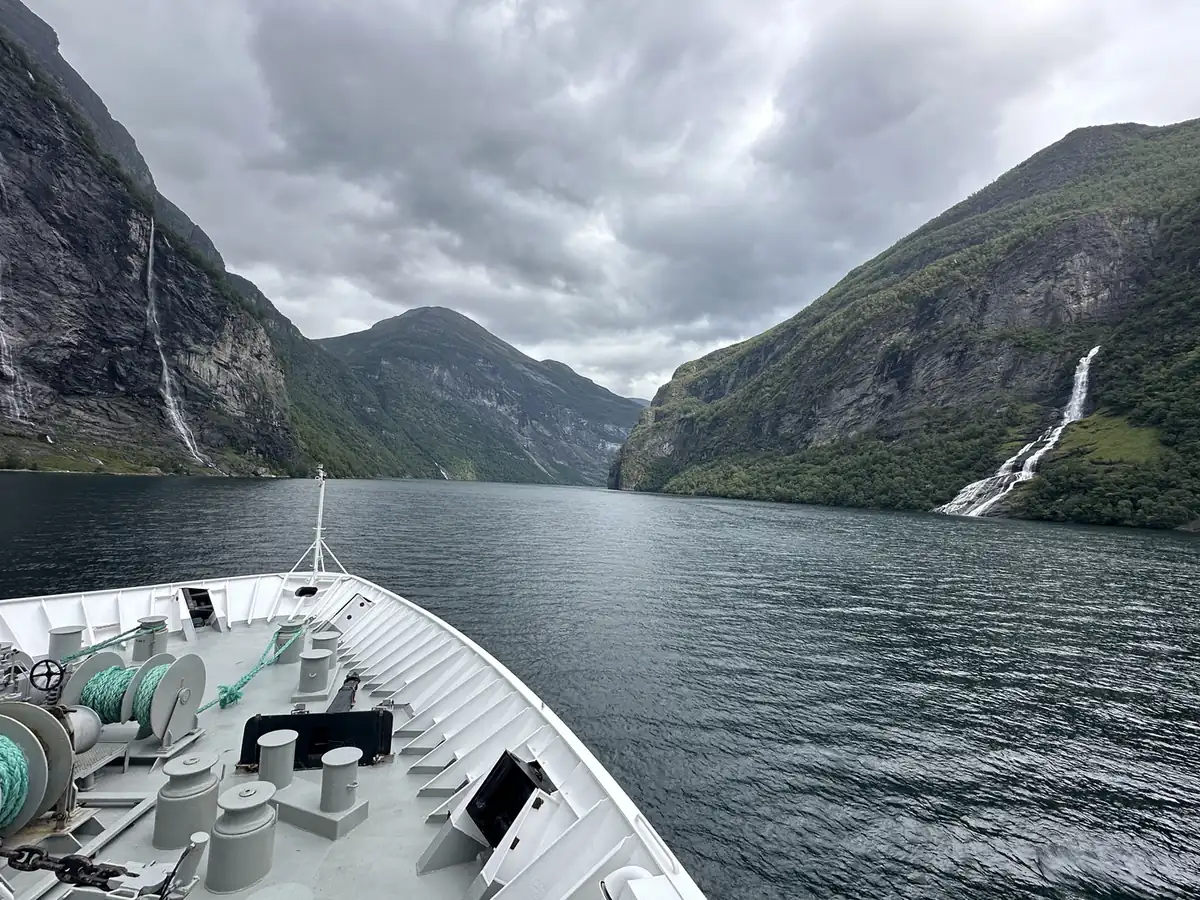The ship's bow in the Geirangerfjord