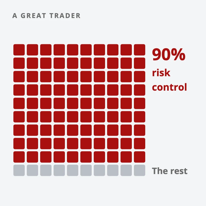 A grid of 100 squares with 90 in red for risk control and 10 in grey for everything else
