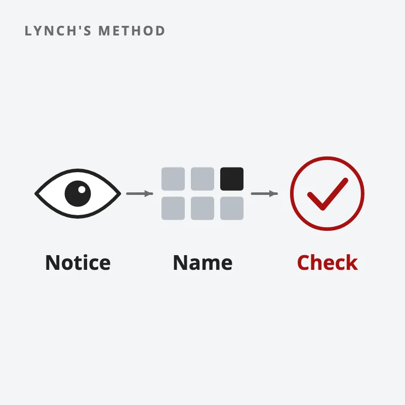 Peter Lynch's method in three steps: notice a company, name its category out of six, then check the numbers