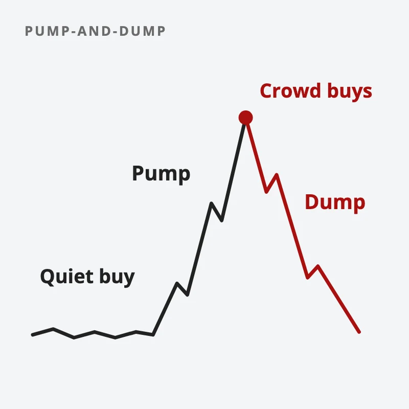 A price line that stays flat while promoters buy quietly, jumps during the pump, peaks as the crowd buys, then falls back to where it began