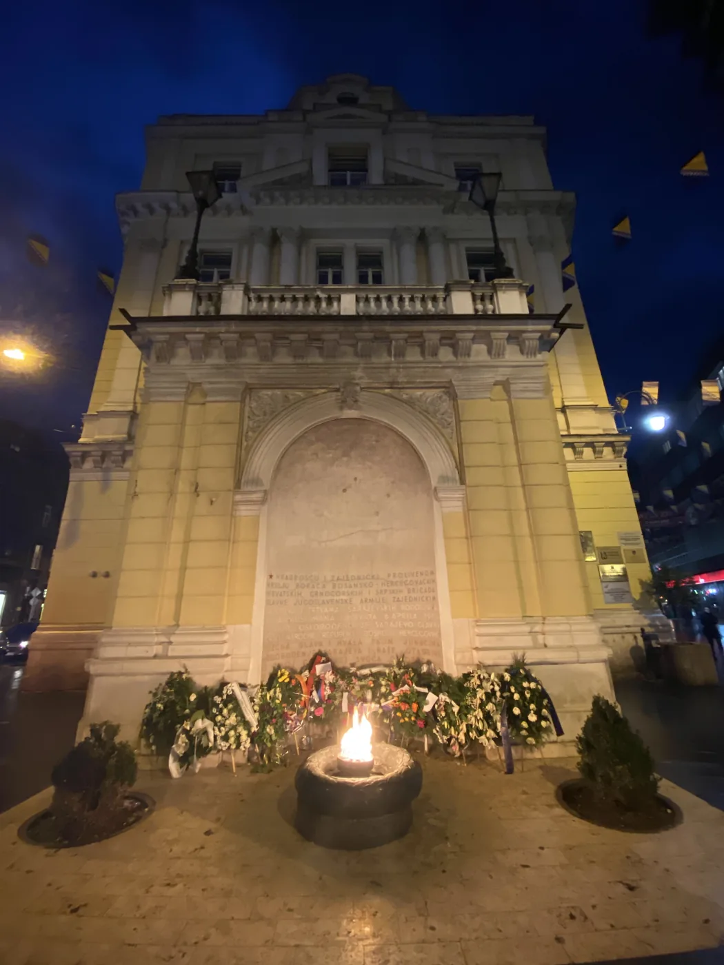 The Eternal Flame burning in an archway in central Sarajevo