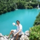 Spencer Li above the turquoise lake at Plitvice, Croatia