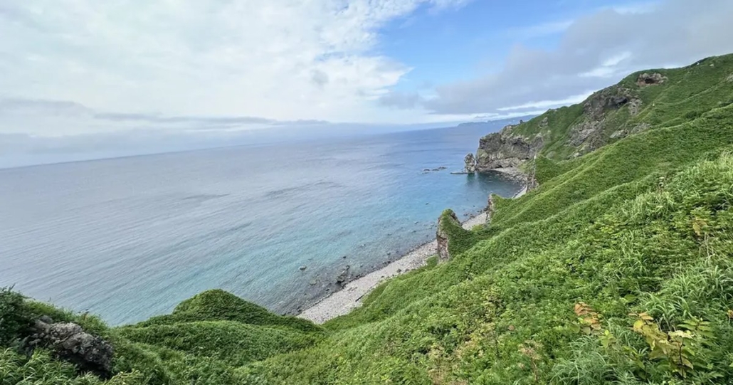 The green cliffs and blue sea of the Shakotan coast, Hokkaido