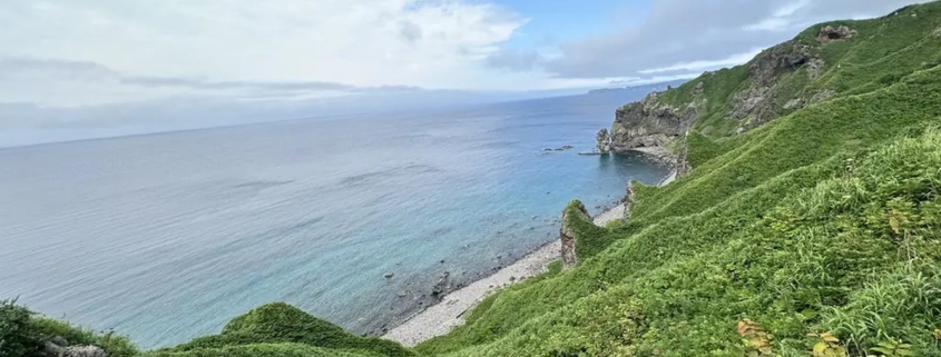 The green cliffs and blue sea of the Shakotan coast, Hokkaido