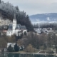 Lake Bled and its church in winter, Slovenia
