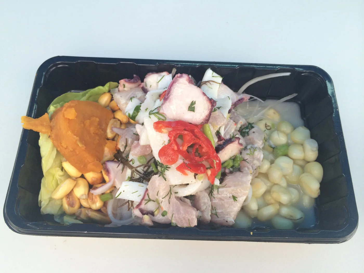 Ceviche with corn and sweet potato at a Lima food festival