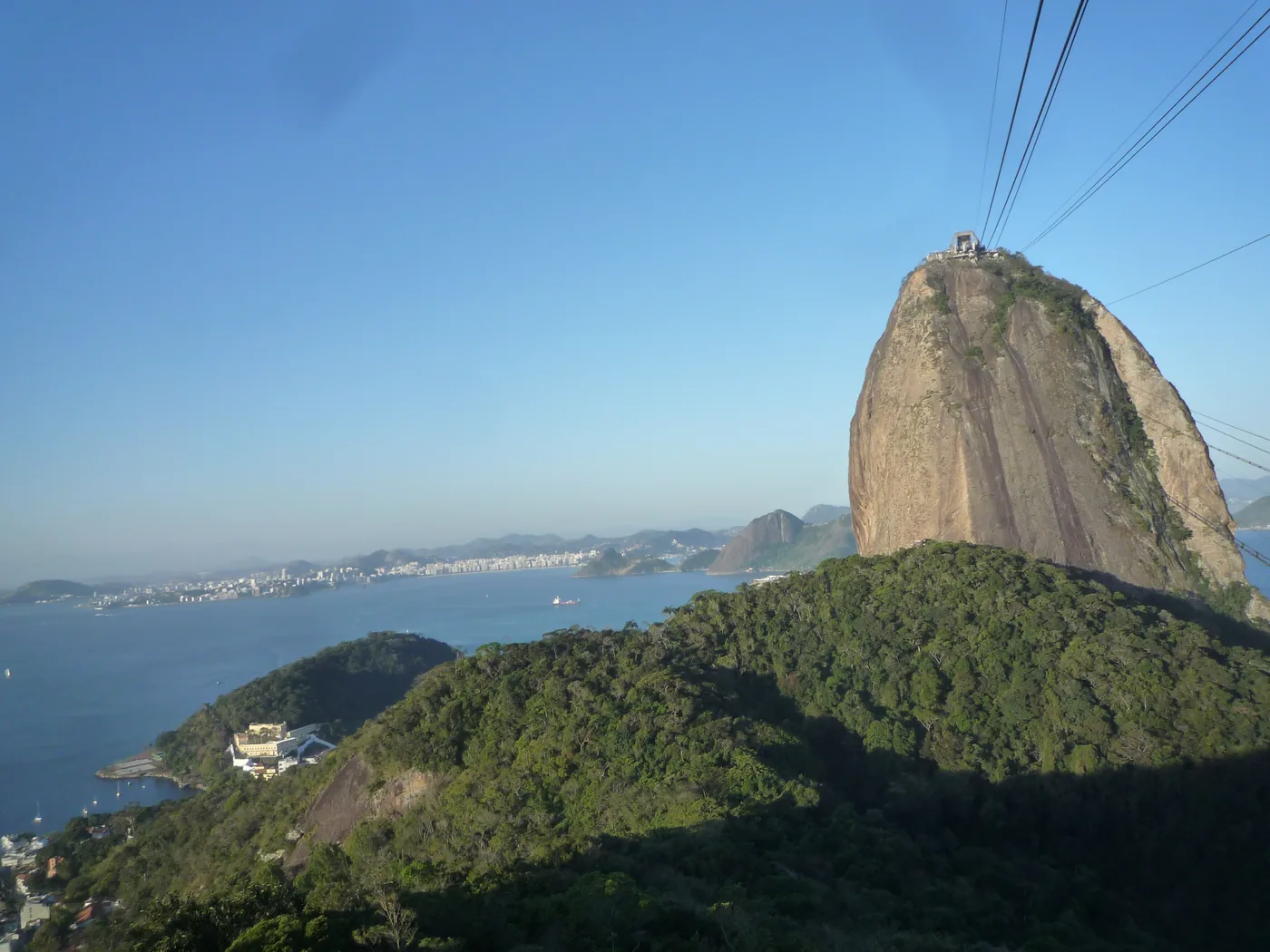 Sugarloaf Mountain and its cable car over the bay, Rio de Janeiro