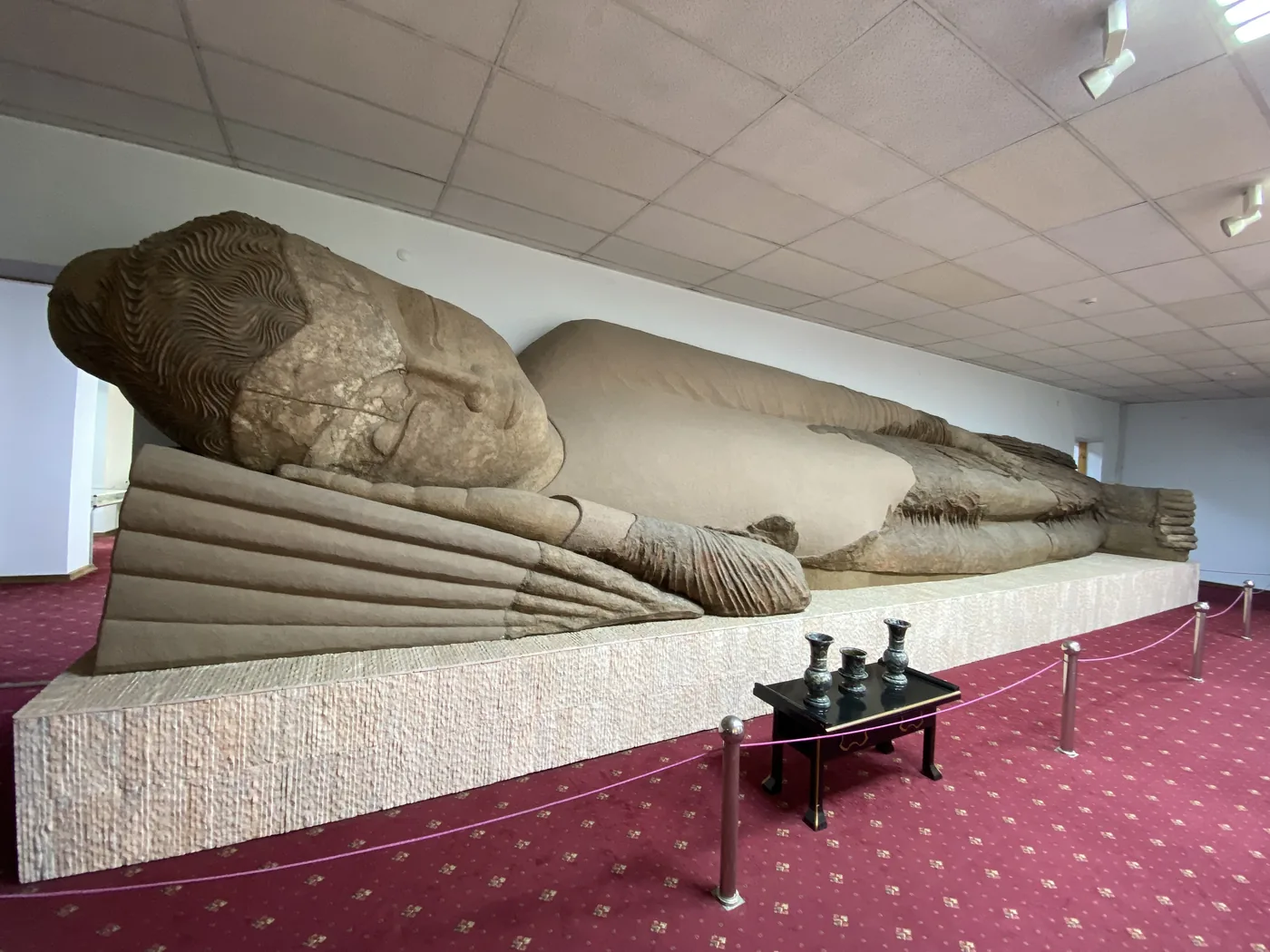 The 12-metre reclining Buddha from Ajina Tepa in the National Museum of Antiquities, Dushanbe